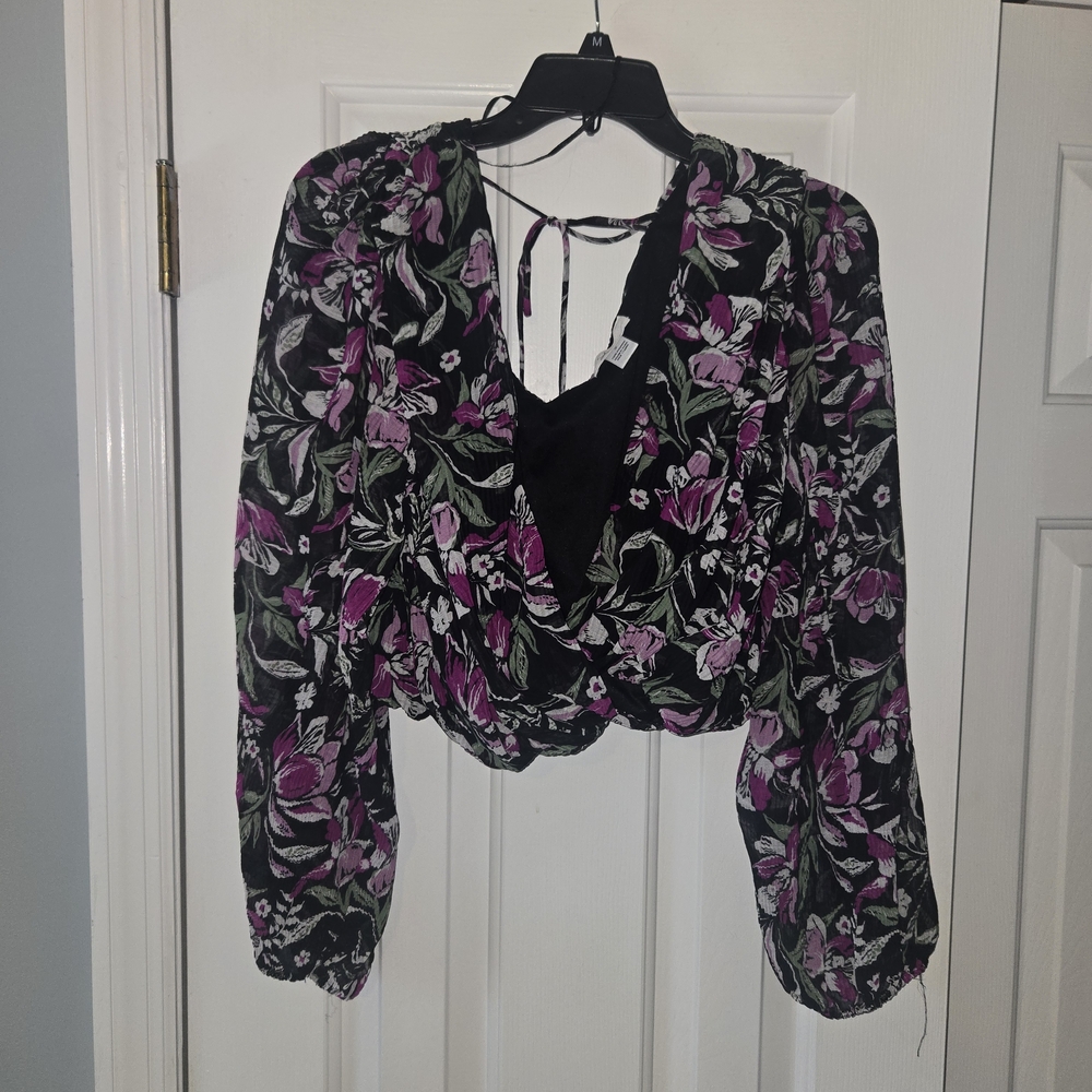 Japna Black and Purple Floral Crop Top